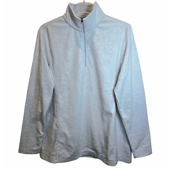 Lands End Fleece 1/4 Zip Pullover Top Snowflake Embossed Sz Large XL Light Gray - Picture 2 of 11